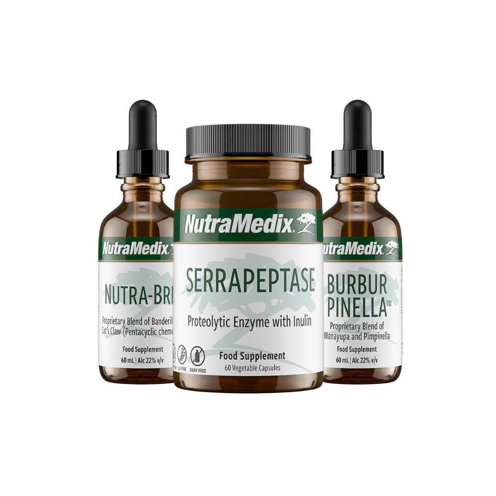 BRL-Set | NutraMedix Serrapeptase (120 Kapseln, Nutra-BRL (120 ml) und Burbur Pinella (60 ml)