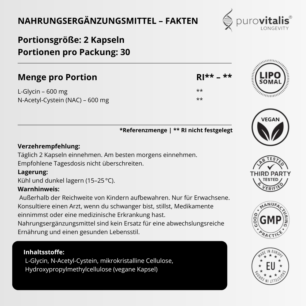 GlyNAC - PuroVitalis Kapseln 60 Stück