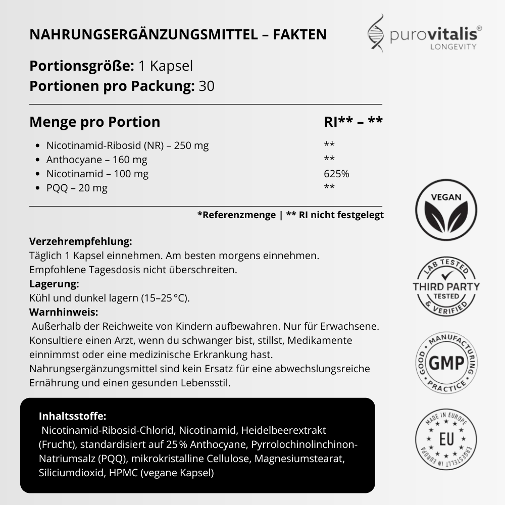 NAD+ Booster - PuroVitalis Kapseln 30 Stück